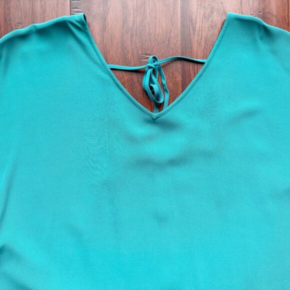 Eileen Fisher Turquoise V-Neck Dress Sz Large Coastal Chic Lightweight Flowy - Picture 9 of 16